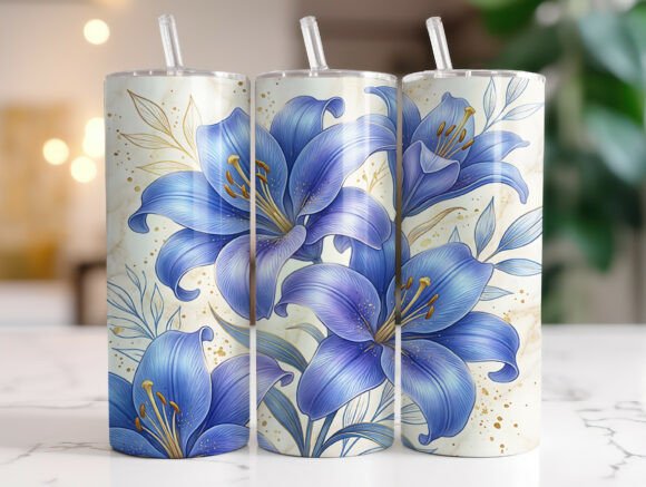 Blue Lily Floral 20oz Tumbler Wrap PNG Review