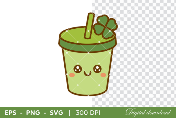 Cute Matcha Drink Cup with Clover