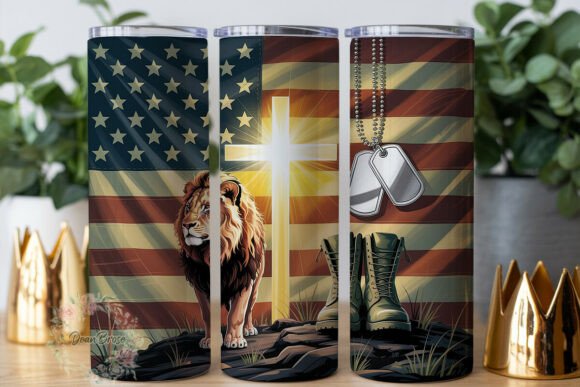 Lion Patriotic Flag Cross 20oz Tumbler