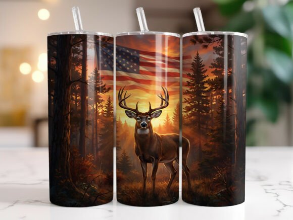 Patriotic Forest Buck Sunset Tumbler PNG Review